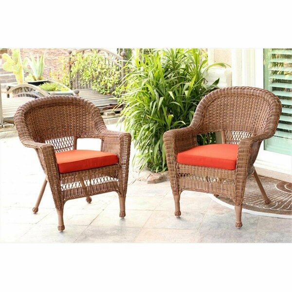 Jeco W00205R-C-2-FS018 Honey Rocker Wicker Chair With Red Cushion - Set 2 W00205R-C_2-FS018